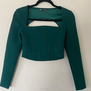 ZARA Emerald Green Long Sleeve Cut Out Top